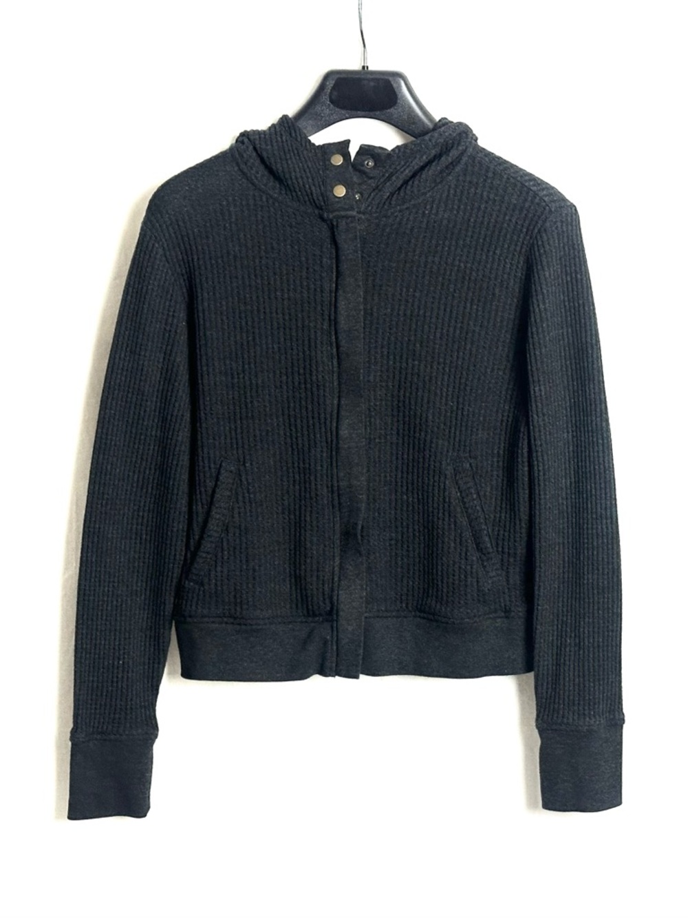 Lucky Brand Black Ribbed Zip-Up Hoodie